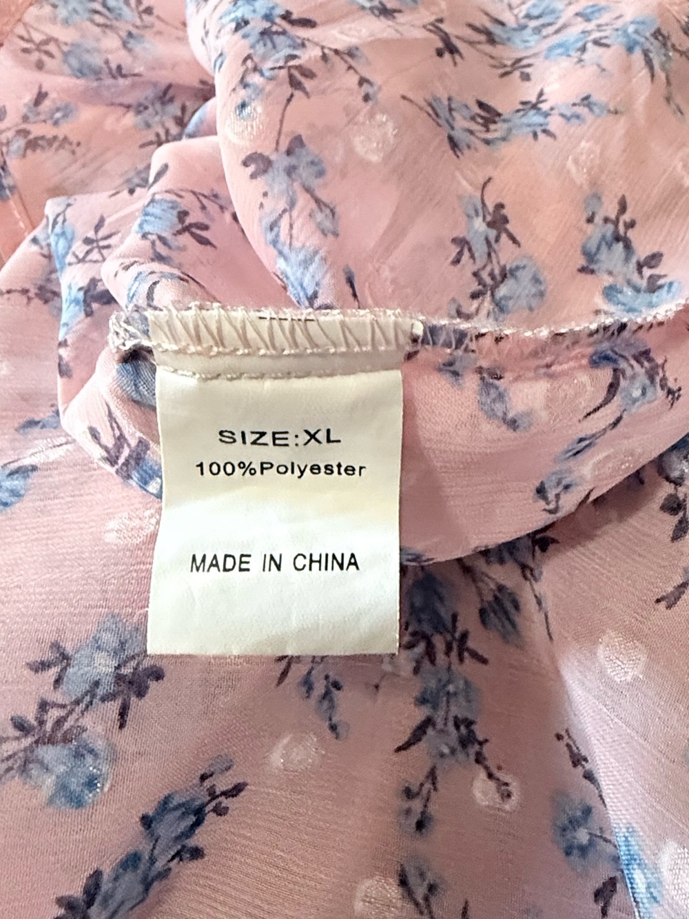 Women’s XL Pink Floral Long-Sleeve Blouse - Casual Tie-Neck - Picture 6 of 7